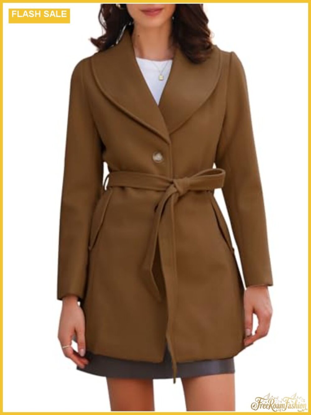 Women's Warm Winter Pea Coat Shawl Collar Belted Long Overcoat